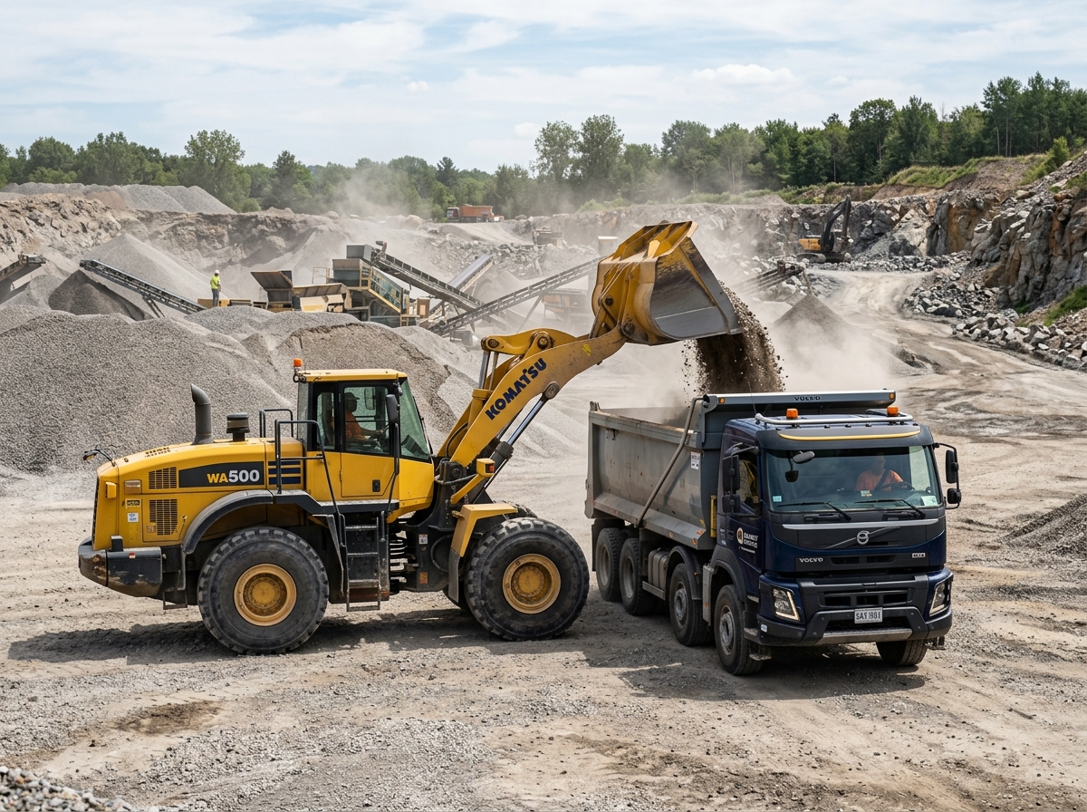 Heavy wheel loader in quarry